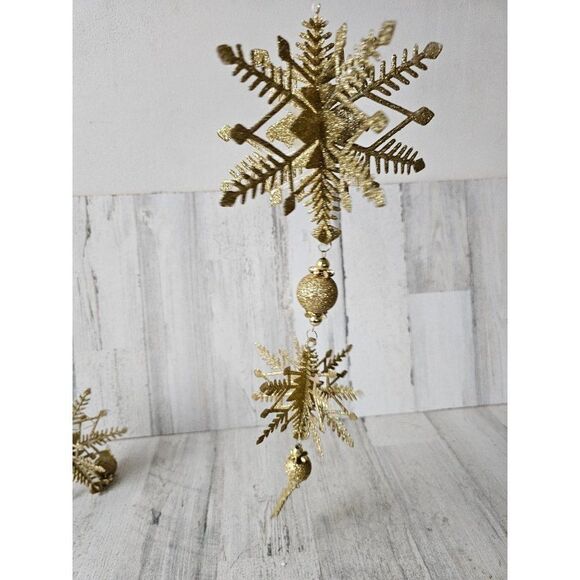 Vintage Gold sparkle snowflake ornament decor large - Picture 7 of 11